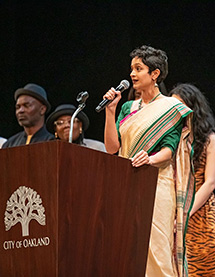 Janani Ramachandran at Oakland podium