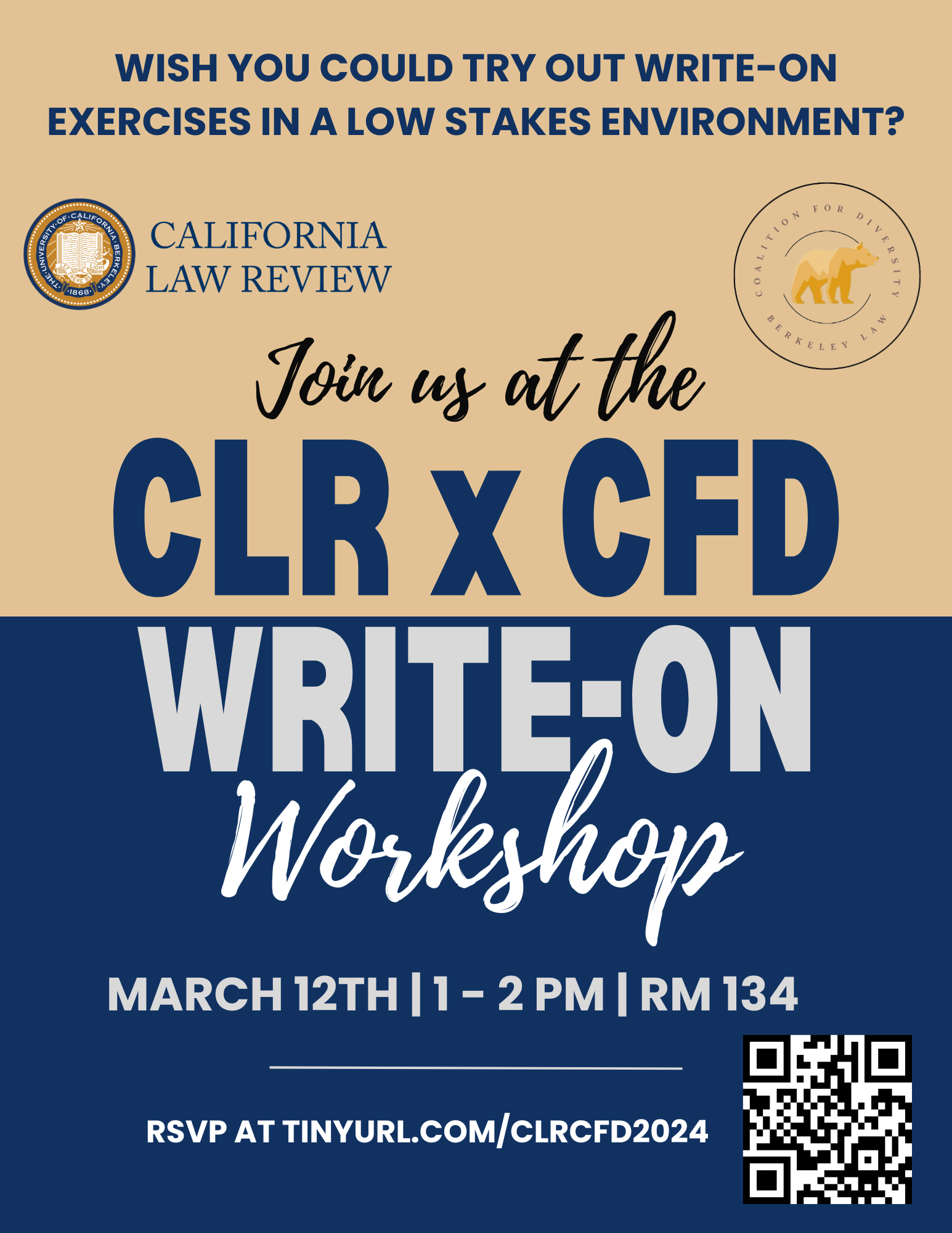 Wish you could try out Write-On exercises in a low-stake environment? Join us at the CLR and CFD Workshop on March 12 from 1 -2 PM in Room 134!