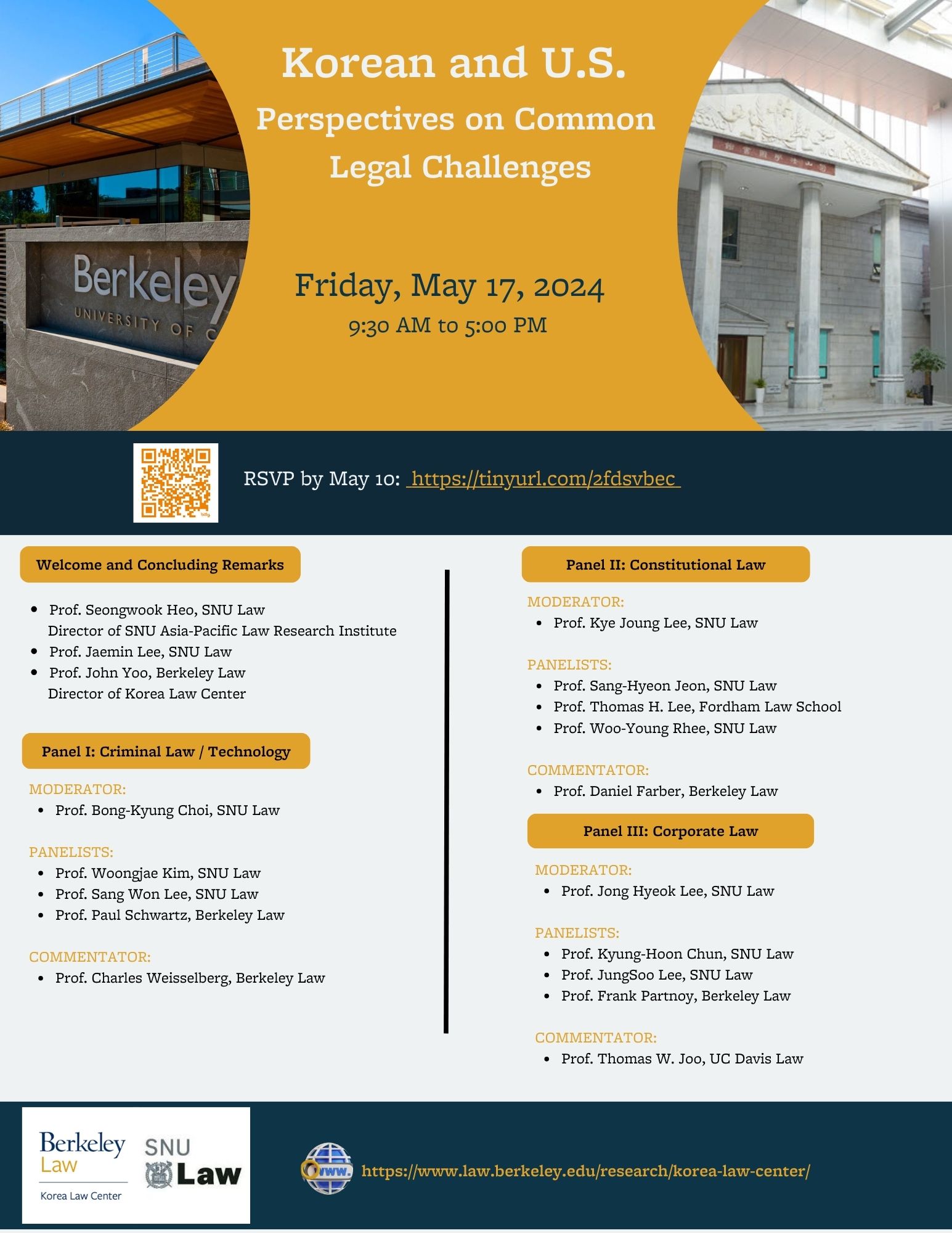 Korea and US Perspectives on Common Legal Challenges Event Flyer on Fri May 17th from 9:30 am to 5 pm