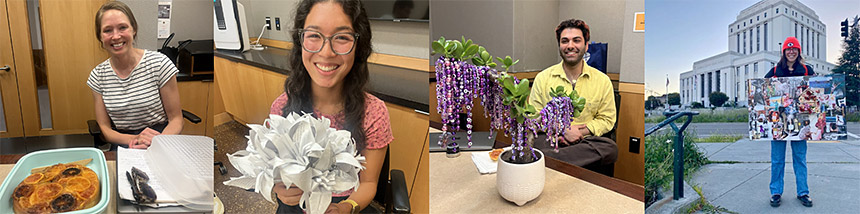 Four students with flowers