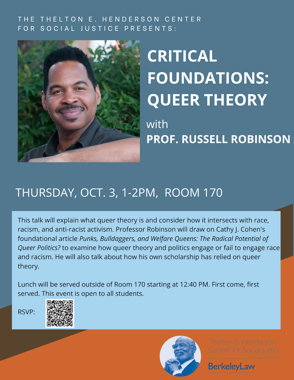 event flier for Critical Foundations lunch speaker