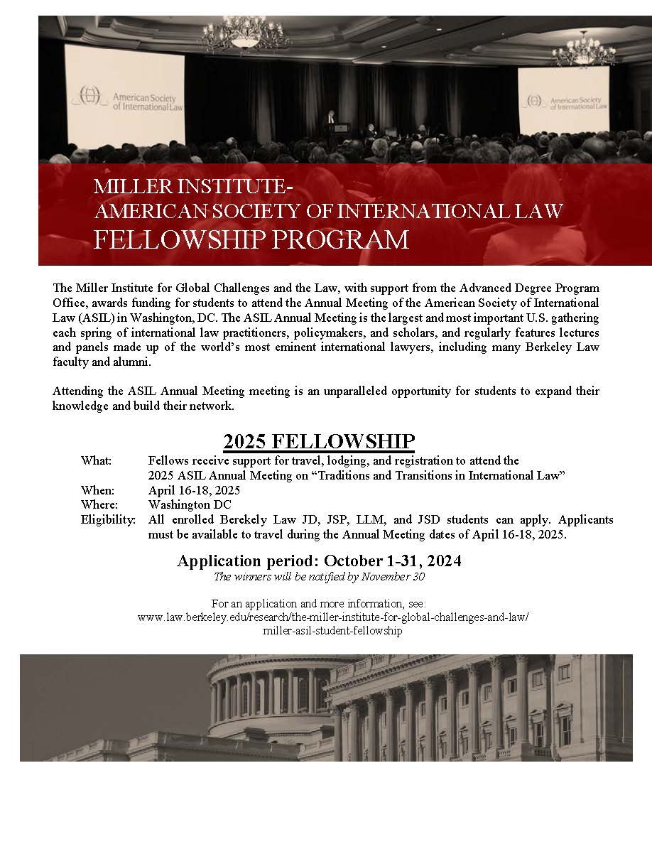 Miller-ASIL and Salzburg Cutler International Law Fellowships: Deadline