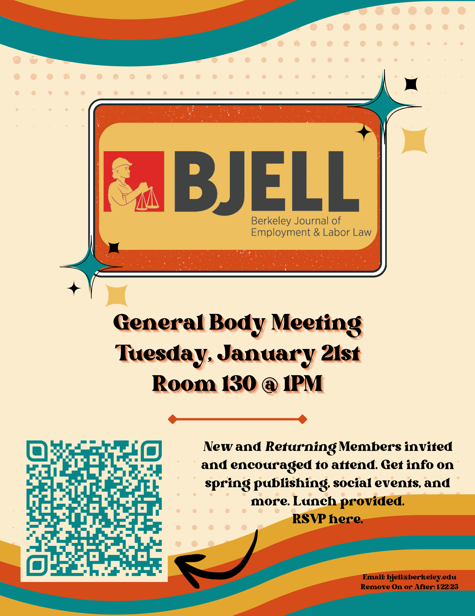 Flyer sharing the date, time, and location information for the BJELL 2025 Spring GBM included in the event description.