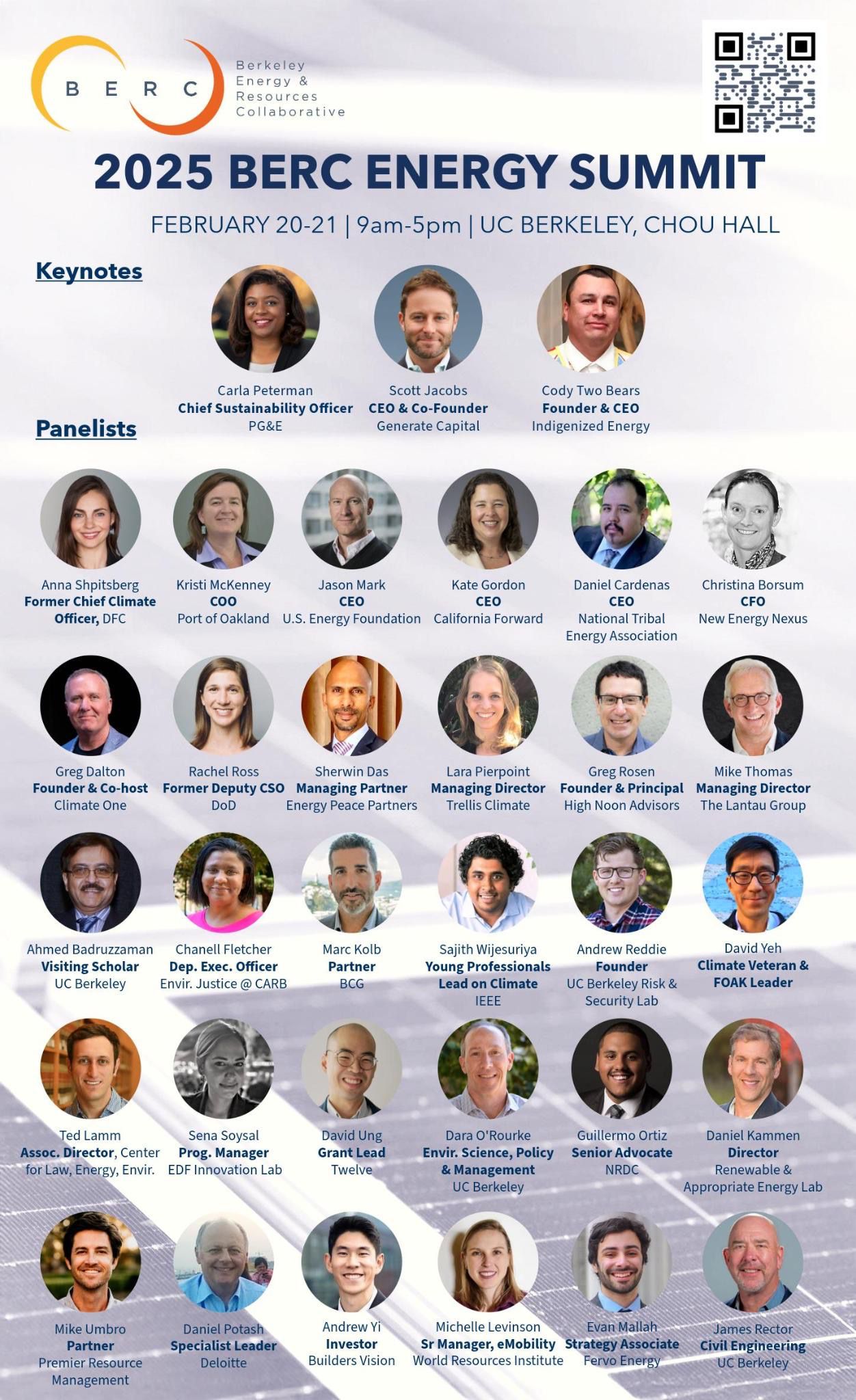 BERC Energy Summit is on February 20-21, 2025. This image shows the headshots of 33 confirmed speakers at the event.